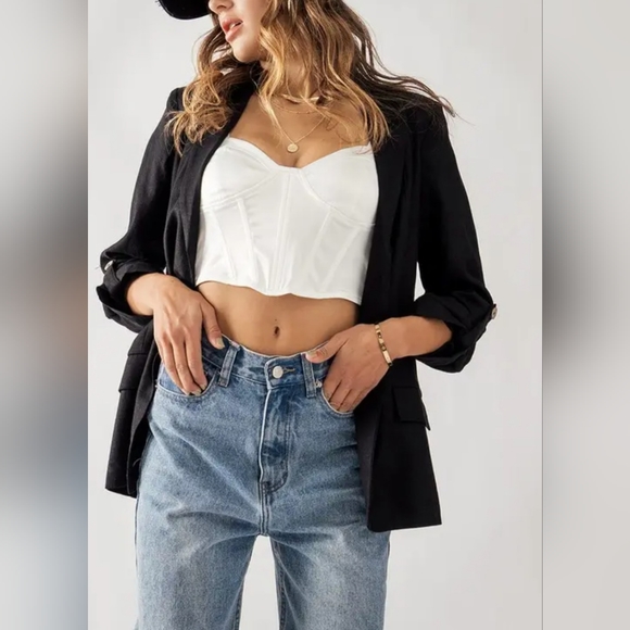 #385 SALE 🛑S,M Boho Linen Open Front Roll Tab Sleeve Blazer - Picture 9 of 16